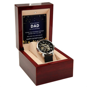 Happy Father's Day | To The Greatest Dad In Our Universe Watch | Jewelry | PB24-WOOD, PROD-2219121, PT-4320, USER-43062, W30044 | TageUnlimited