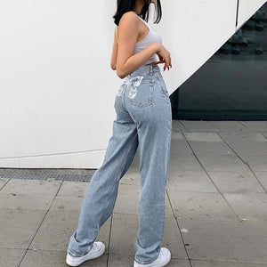 Harajuku Print Straight Denim Pants Jeans Women High Waist Loose Wide Leg Pant Streetwear Fashion Casual Trousers | 0 | TageUnlimited