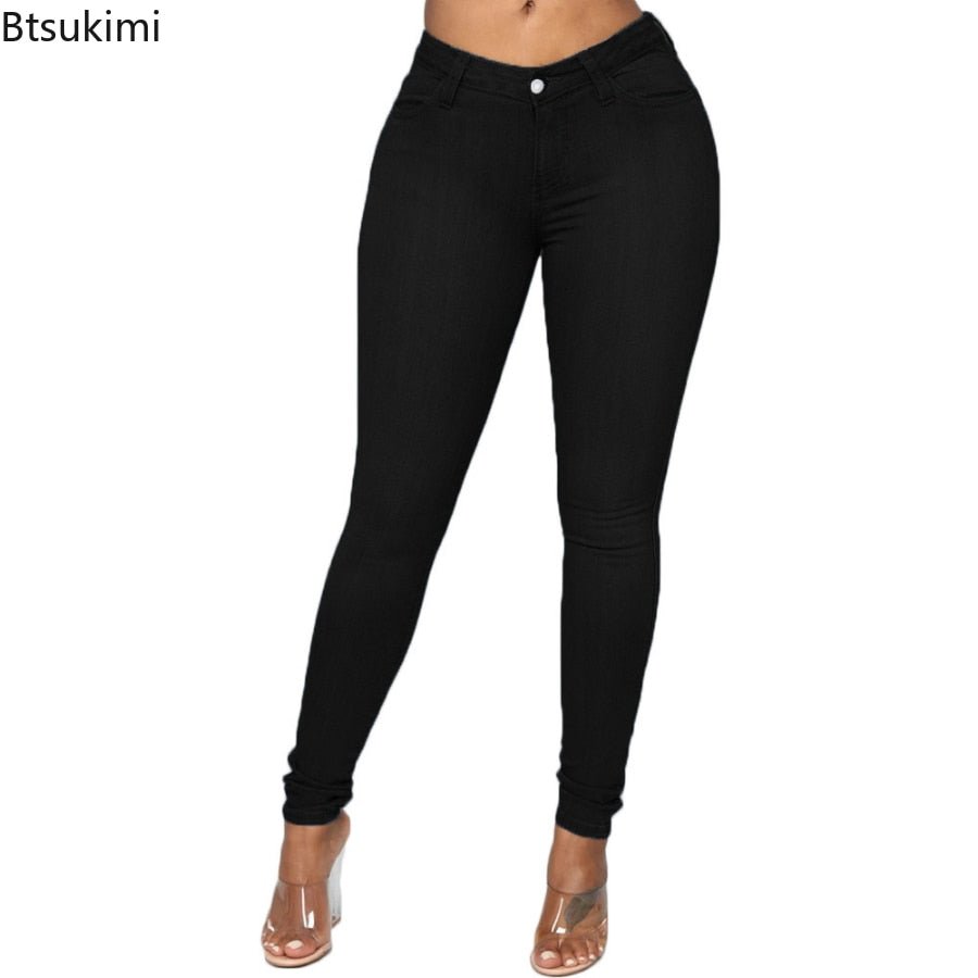 High Elastic Women Skinny Jeans Button Zipper Mid Waist Bodycon Thin Denim Pencil Pants Slim Stretch Trousers Plus Size XS-6XL | 0 | TageUnlimited