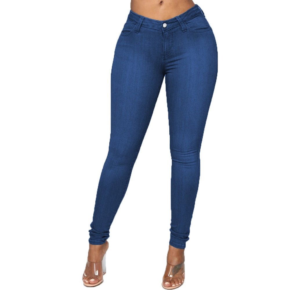 High Elastic Women Skinny Jeans Button Zipper Mid Waist Bodycon Thin Denim Pencil Pants Slim Stretch Trousers Plus Size XS-6XL | 0 | TageUnlimited