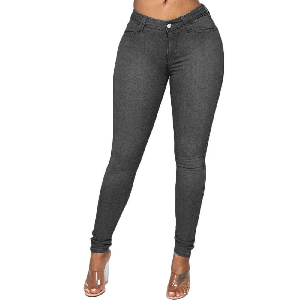 High Elastic Women Skinny Jeans Button Zipper Mid Waist Bodycon Thin Denim Pencil Pants Slim Stretch Trousers Plus Size XS-6XL | 0 | TageUnlimited