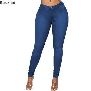 High Elastic Women Skinny Jeans Button Zipper Mid Waist Bodycon Thin Denim Pencil Pants Slim Stretch Trousers Plus Size XS-6XL | 0 | TageUnlimited