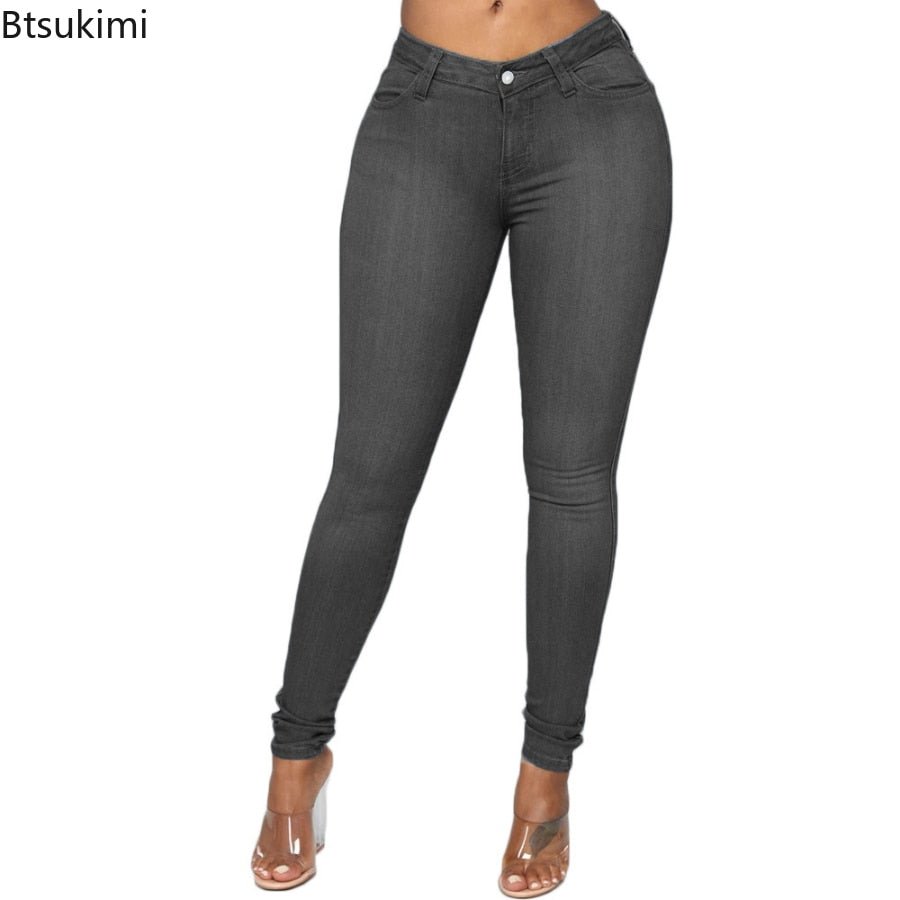High Elastic Women Skinny Jeans Button Zipper Mid Waist Bodycon Thin Denim Pencil Pants Slim Stretch Trousers Plus Size XS-6XL | 0 | TageUnlimited