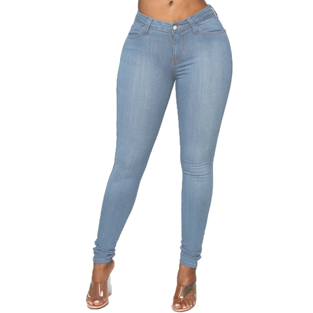 High Elastic Women Skinny Jeans Button Zipper Mid Waist Bodycon Thin Denim Pencil Pants Slim Stretch Trousers Plus Size XS-6XL | 0 | TageUnlimited