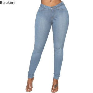 High Elastic Women Skinny Jeans Button Zipper Mid Waist Bodycon Thin Denim Pencil Pants Slim Stretch Trousers Plus Size XS-6XL | 0 | TageUnlimited