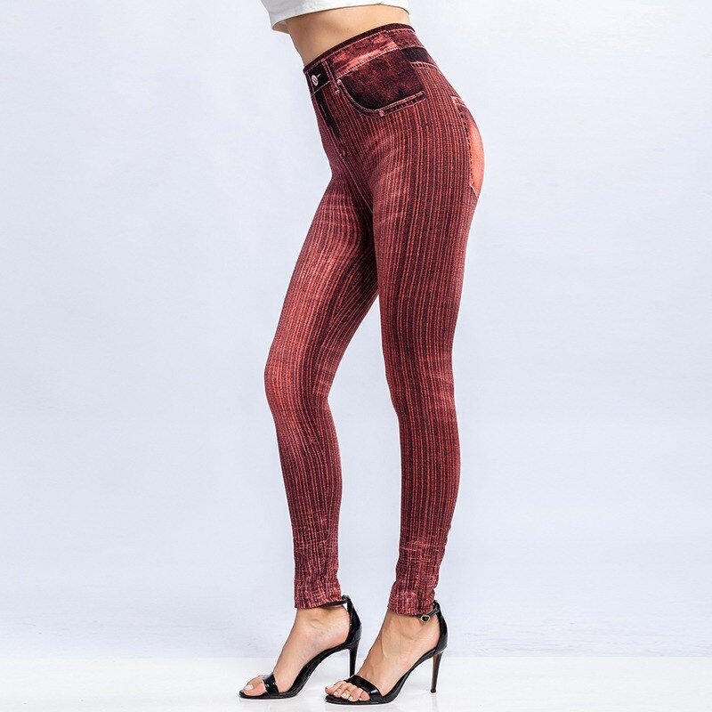 High Waist Faux Jean Leggings Slim Elastic Seamless Plus Size Skinny Pencil Pants Female Pocket Workout Running Leggings | 0 | TageUnlimited