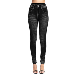 High Waist Faux Jean Leggings Slim Elastic Seamless Plus Size Skinny Pencil Pants Female Pocket Workout Running Leggings | 0 | TageUnlimited