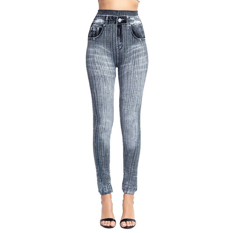 High Waist Faux Jean Leggings Slim Elastic Seamless Plus Size Skinny Pencil Pants Female Pocket Workout Running Leggings | 0 | TageUnlimited