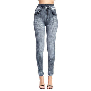 High Waist Faux Jean Leggings Slim Elastic Seamless Plus Size Skinny Pencil Pants Female Pocket Workout Running Leggings | 0 | TageUnlimited