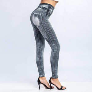 High Waist Faux Jean Leggings Slim Elastic Seamless Plus Size Skinny Pencil Pants Female Pocket Workout Running Leggings | 0 | TageUnlimited