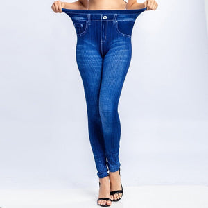 High Waist Faux Jean Leggings Slim Elastic Seamless Plus Size Skinny Pencil Pants Female Pocket Workout Running Leggings | 0 | TageUnlimited