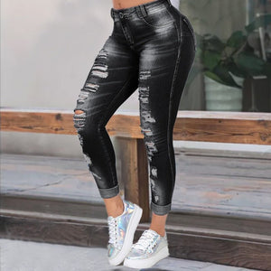 High Waist Skinny Ripped Jeans Women  Fashion Trousers Washed Denim Jeans Hollow Hole Bleached Pencil Pants Plus Size S-6XL | 0 | TageUnlimited
