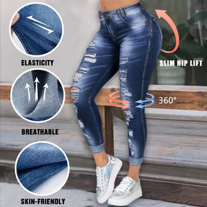 High Waist Skinny Ripped Jeans Women  Fashion Trousers Washed Denim Jeans Hollow Hole Bleached Pencil Pants Plus Size S-6XL | 0 | TageUnlimited