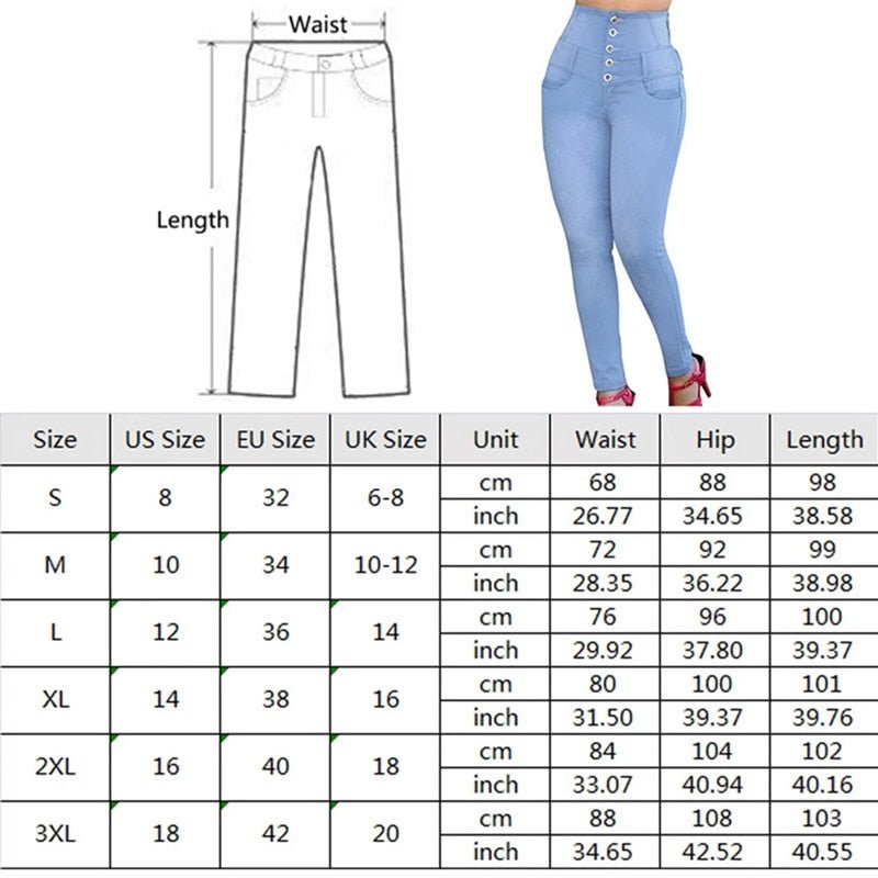 High Waist Women Jeans Buttons Female Pant Slim Elastic Plus Size Stretch Jeans Plus Size Denim Blue Skinny Pencil Pant Autumn | 0 | TageUnlimited