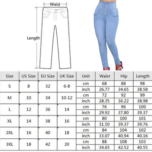 High Waist Women Jeans Buttons Female Pant Slim Elastic Plus Size Stretch Jeans Plus Size Denim Blue Skinny Pencil Pant Autumn | 0 | TageUnlimited