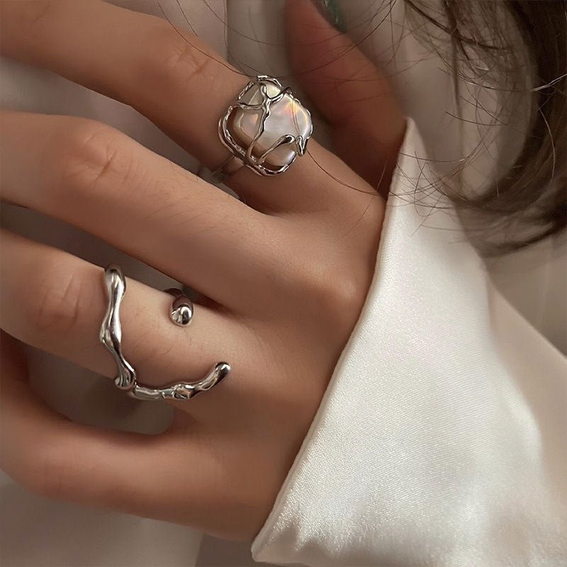 INS Fashion Silver Color Minimalist Irregular Twined Finger Rings Creative Geometric Punk Opening Rings for Women Girls Jewelry | 0 | Tage-Active