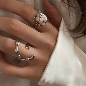 INS Fashion Silver Color Minimalist Irregular Twined Finger Rings Creative Geometric Punk Opening Rings for Women Girls Jewelry | 0 | Tage-Active