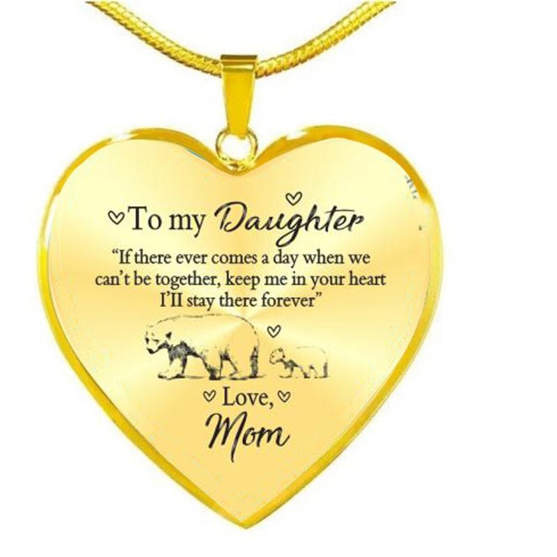 Kawaii Cartoon Bear Mom and Baby Heart Necklace Gold Silver Plated To My Daughter Necklaces For Girls Kids Birthday Gifts | 0 | Tage-Active