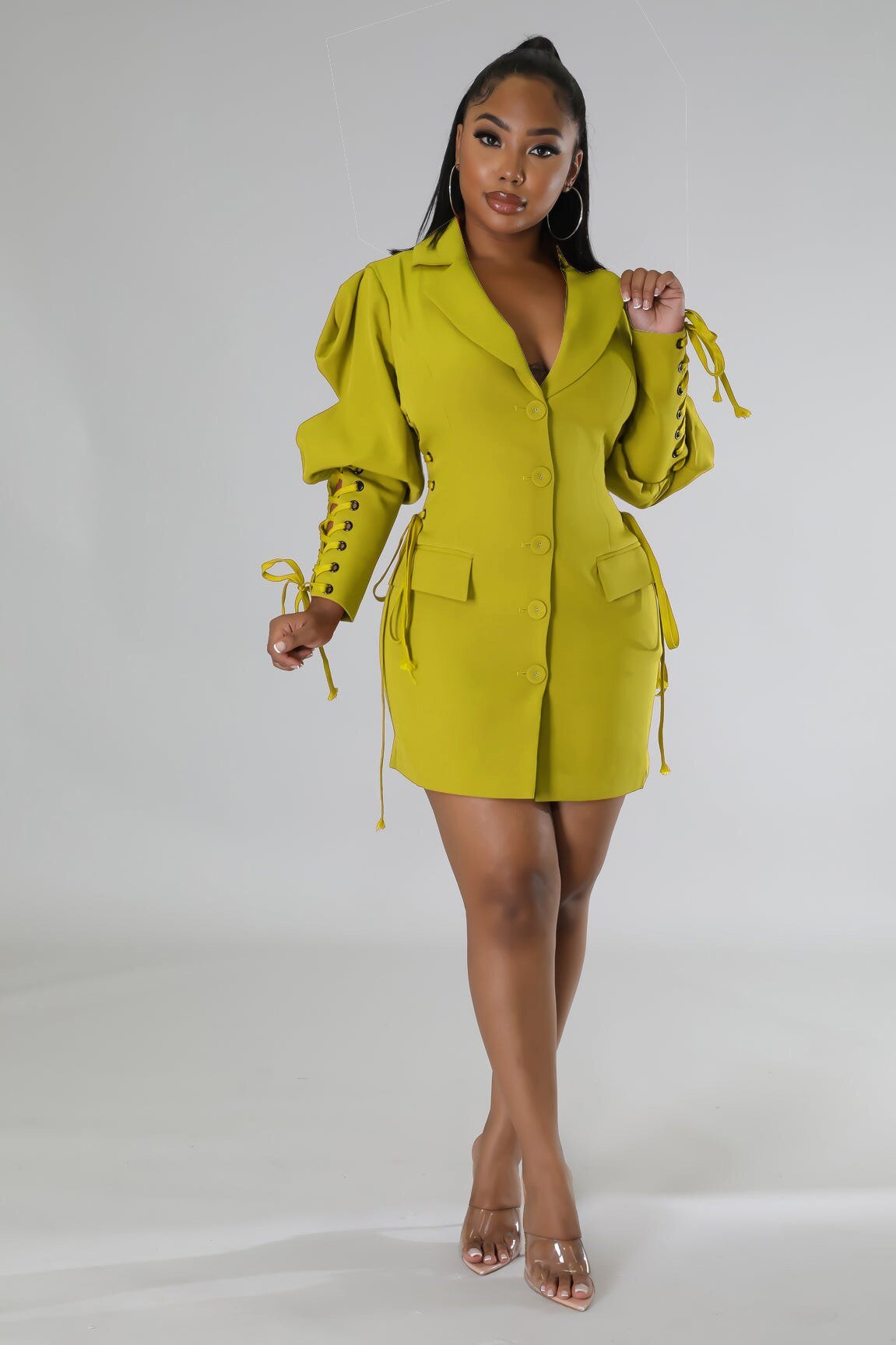 Lace Up Lantern Blazer Style Mini Dress Women Fashion Single Breasted Long Sleeve Dresses Autumn Winter Female Slim Clothing | 0 | TageUnlimited