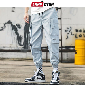 LAPPSTER Men Black Embroidery Joggers Pants Man Streetwear Cargo Pants Male Pocket Sweatpants Grey Tactical Pants Plus Size | 0 | Tage-Active