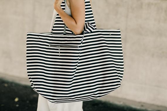 Large Canvas Fashion Durable Women Black and white stripes Shoulder Bag Shopping Tote Flax Cotton Shopping Bags Maximal | 0 | TageUnlimited