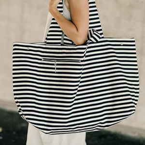 Large Canvas Fashion Durable Women Black and white stripes Shoulder Bag Shopping Tote Flax Cotton Shopping Bags Maximal | 0 | TageUnlimited