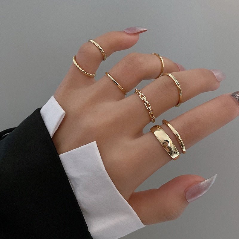 LATS 7pcs Fashion Jewelry Rings Set Hot Selling Metal Hollow Round Opening Women Finger Ring for Girl Lady Party Wedding Gifts | 0 | Tage-Active