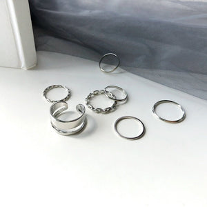 LATS 7pcs Fashion Jewelry Rings Set Hot Selling Metal Hollow Round Opening Women Finger Ring for Girl Lady Party Wedding Gifts | 0 | Tage-Active