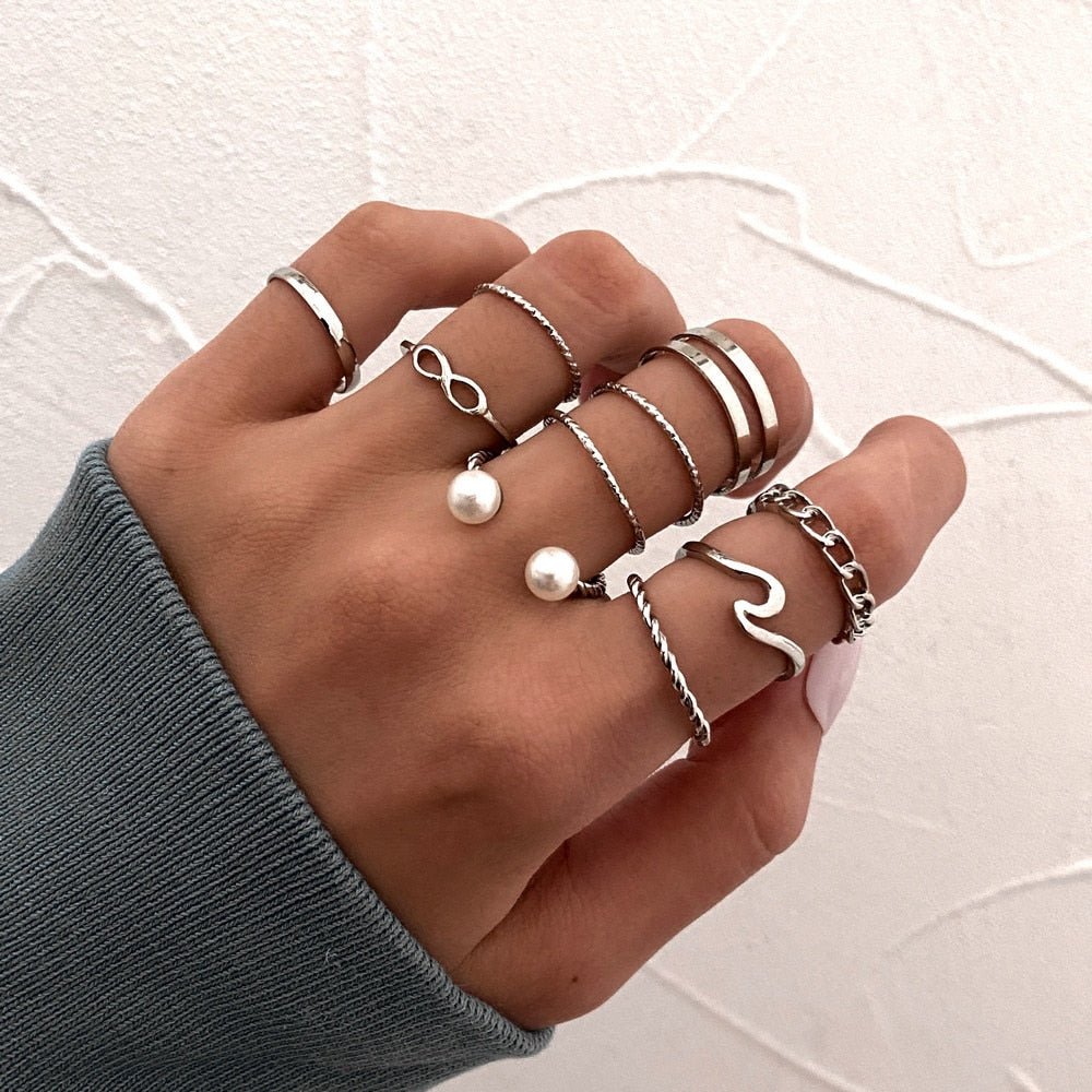 LATS 7pcs Fashion Jewelry Rings Set Hot Selling Metal Hollow Round Opening Women Finger Ring for Girl Lady Party Wedding Gifts | 0 | Tage-Active