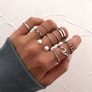 LATS 7pcs Fashion Jewelry Rings Set Hot Selling Metal Hollow Round Opening Women Finger Ring for Girl Lady Party Wedding Gifts | 0 | Tage-Active
