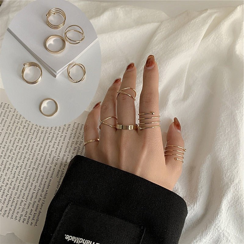 LATS 7pcs Fashion Jewelry Rings Set Hot Selling Metal Hollow Round Opening Women Finger Ring for Girl Lady Party Wedding Gifts | 0 | Tage-Active