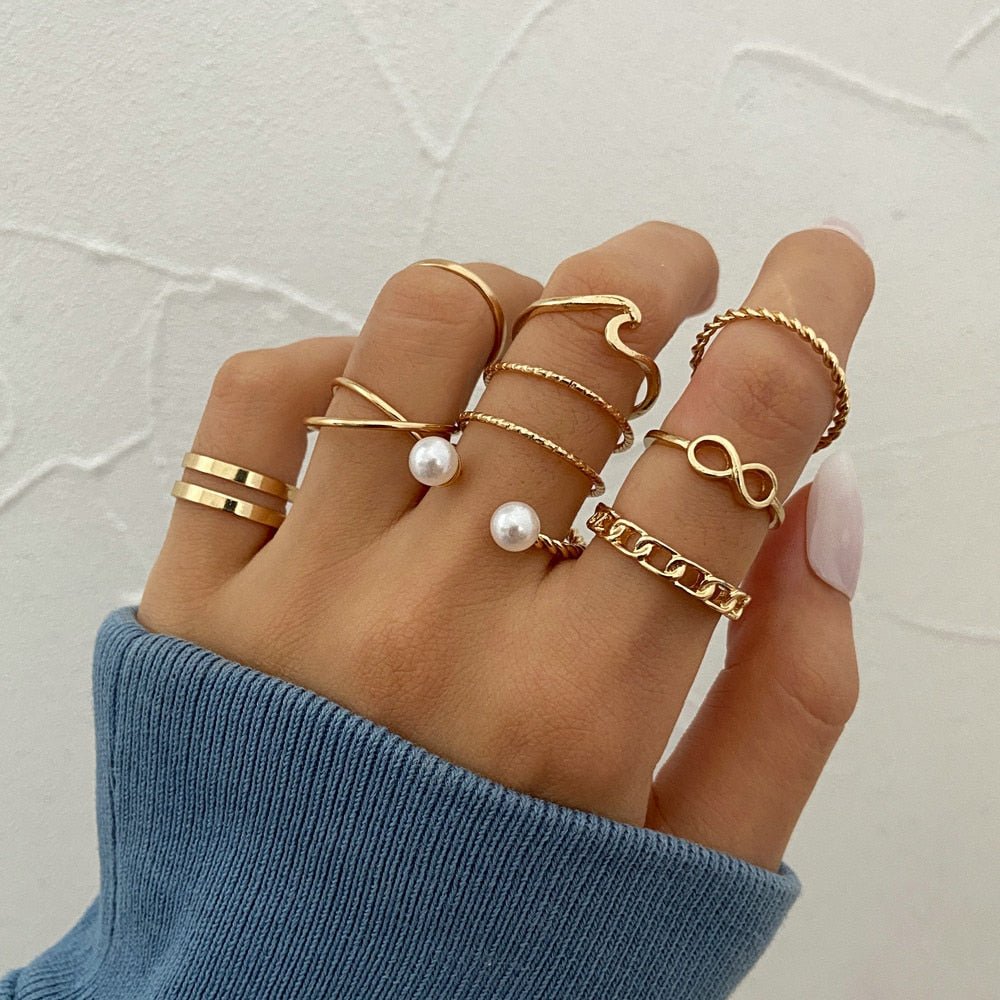 LATS 7pcs Fashion Jewelry Rings Set Hot Selling Metal Hollow Round Opening Women Finger Ring for Girl Lady Party Wedding Gifts | 0 | Tage-Active