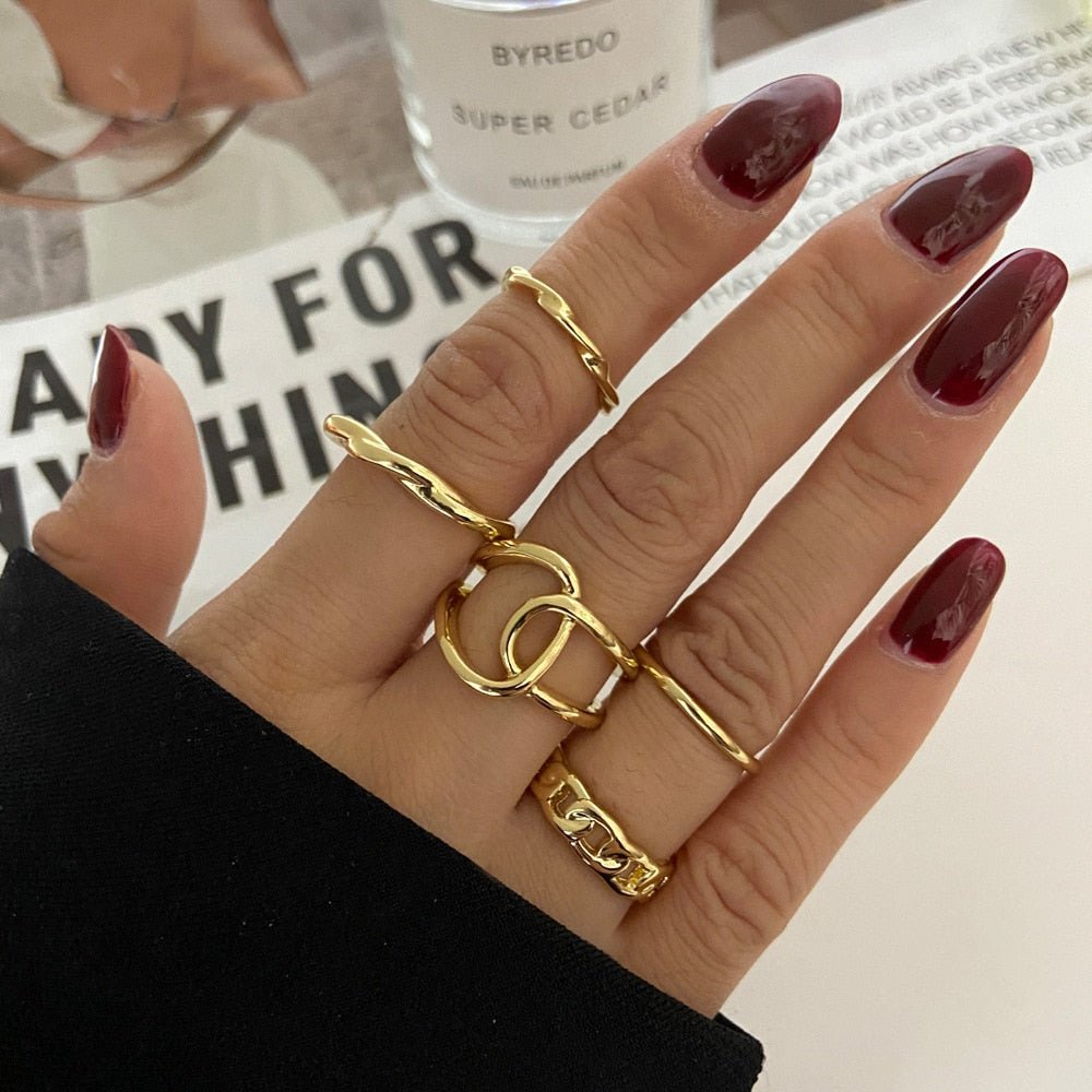 LATS 7pcs Fashion Jewelry Rings Set Hot Selling Metal Hollow Round Opening Women Finger Ring for Girl Lady Party Wedding Gifts | 0 | Tage-Active