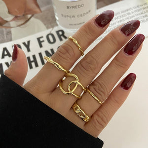 LATS 7pcs Fashion Jewelry Rings Set Hot Selling Metal Hollow Round Opening Women Finger Ring for Girl Lady Party Wedding Gifts | 0 | Tage-Active