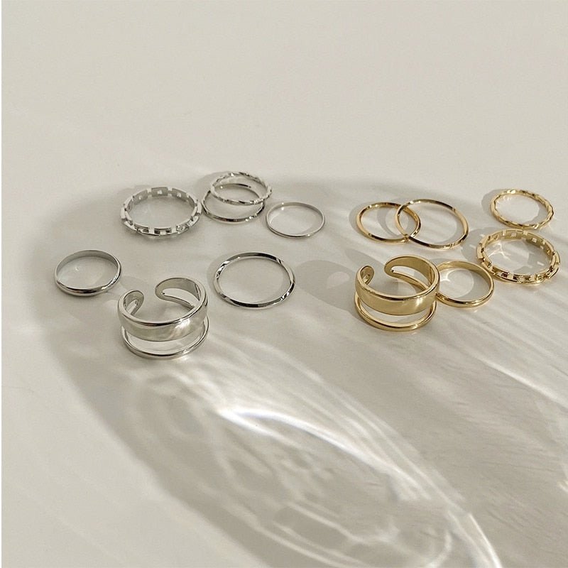 LATS 7pcs Fashion Jewelry Rings Set Hot Selling Metal Hollow Round Opening Women Finger Ring for Girl Lady Party Wedding Gifts | 0 | Tage-Active