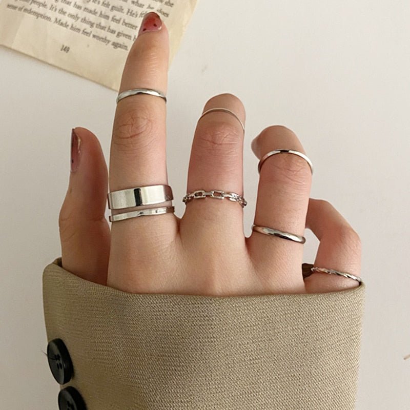 LATS 7pcs Fashion Jewelry Rings Set Hot Selling Metal Hollow Round Opening Women Finger Ring for Girl Lady Party Wedding Gifts | 0 | Tage-Active