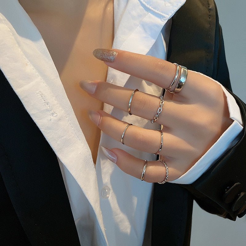 LATS 7pcs Fashion Jewelry Rings Set Hot Selling Metal Hollow Round Opening Women Finger Ring for Girl Lady Party Wedding Gifts | 0 | Tage-Active