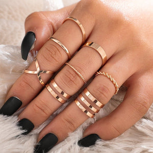 LATS 7pcs Fashion Jewelry Rings Set Hot Selling Metal Hollow Round Opening Women Finger Ring for Girl Lady Party Wedding Gifts | 0 | Tage-Active