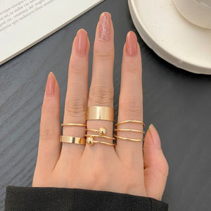 LATS 7pcs Fashion Jewelry Rings Set Hot Selling Metal Hollow Round Opening Women Finger Ring for Girl Lady Party Wedding Gifts | 0 | Tage-Active