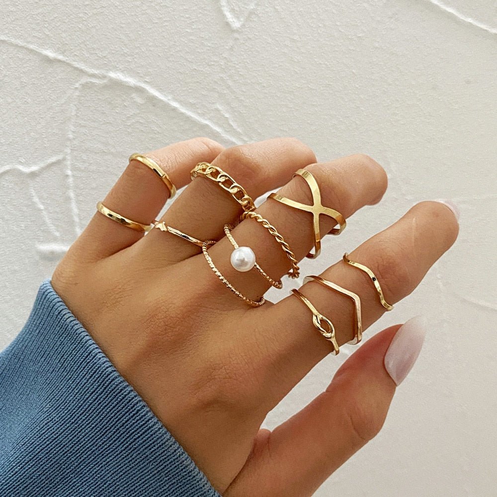 LATS 7pcs Fashion Jewelry Rings Set Hot Selling Metal Hollow Round Opening Women Finger Ring for Girl Lady Party Wedding Gifts | 0 | Tage-Active