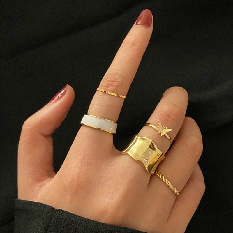 LATS 7pcs Fashion Jewelry Rings Set Hot Selling Metal Hollow Round Opening Women Finger Ring for Girl Lady Party Wedding Gifts | 0 | Tage-Active
