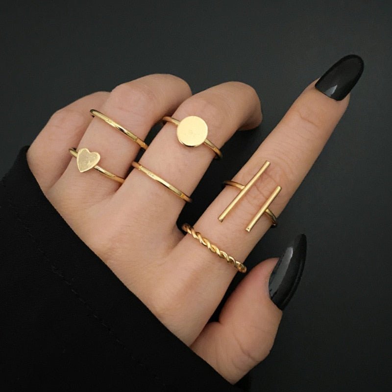 LATS 7pcs Fashion Jewelry Rings Set Hot Selling Metal Hollow Round Opening Women Finger Ring for Girl Lady Party Wedding Gifts | 0 | Tage-Active