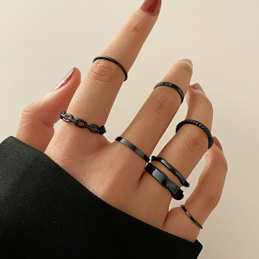 LATS 7pcs Fashion Jewelry Rings Set Hot Selling Metal Hollow Round Opening Women Finger Ring for Girl Lady Party Wedding Gifts | 0 | Tage-Active