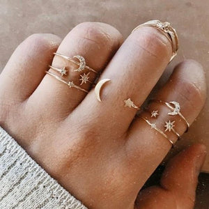 LATS Bohemian Gold Color Chain Rings Set for Women Fashion Boho Coin Snake Moon Star Rings Party Female Trend Jewelry Gifts | 0 | Tage-Active