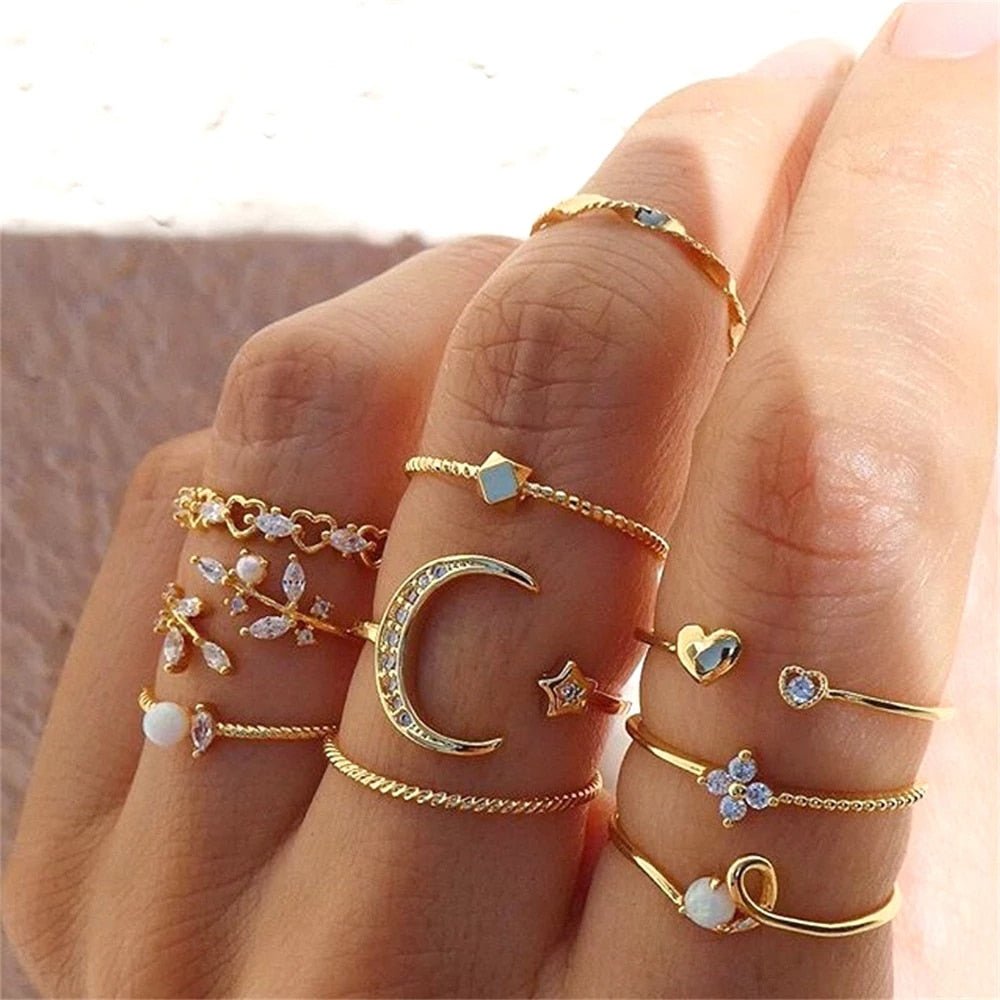 LATS Bohemian Gold Color Chain Rings Set for Women Fashion Boho Coin Snake Moon Star Rings Party Female Trend Jewelry Gifts | 0 | Tage-Active