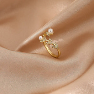 LATS Luxury Gold Color Pearl Zircon Rings for Woman Vintage Sexy Open Ring Party Joint Ring Fashion Elegant Jewelry Gifts | 0 | Tage-Active