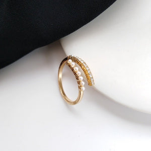 LATS Luxury Gold Color Pearl Zircon Rings for Woman Vintage Sexy Open Ring Party Joint Ring Fashion Elegant Jewelry Gifts | 0 | Tage-Active