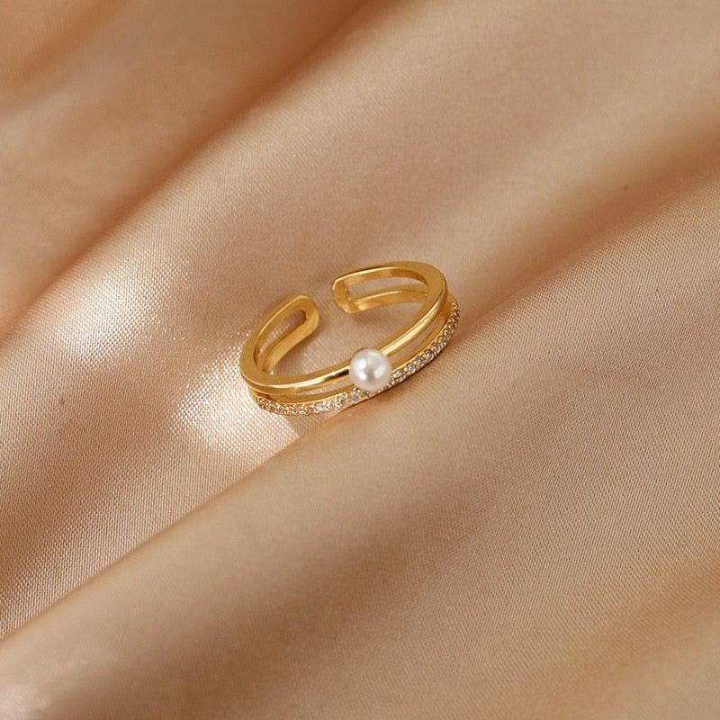 LATS Luxury Gold Color Pearl Zircon Rings for Woman Vintage Sexy Open Ring Party Joint Ring Fashion Elegant Jewelry Gifts | 0 | Tage-Active