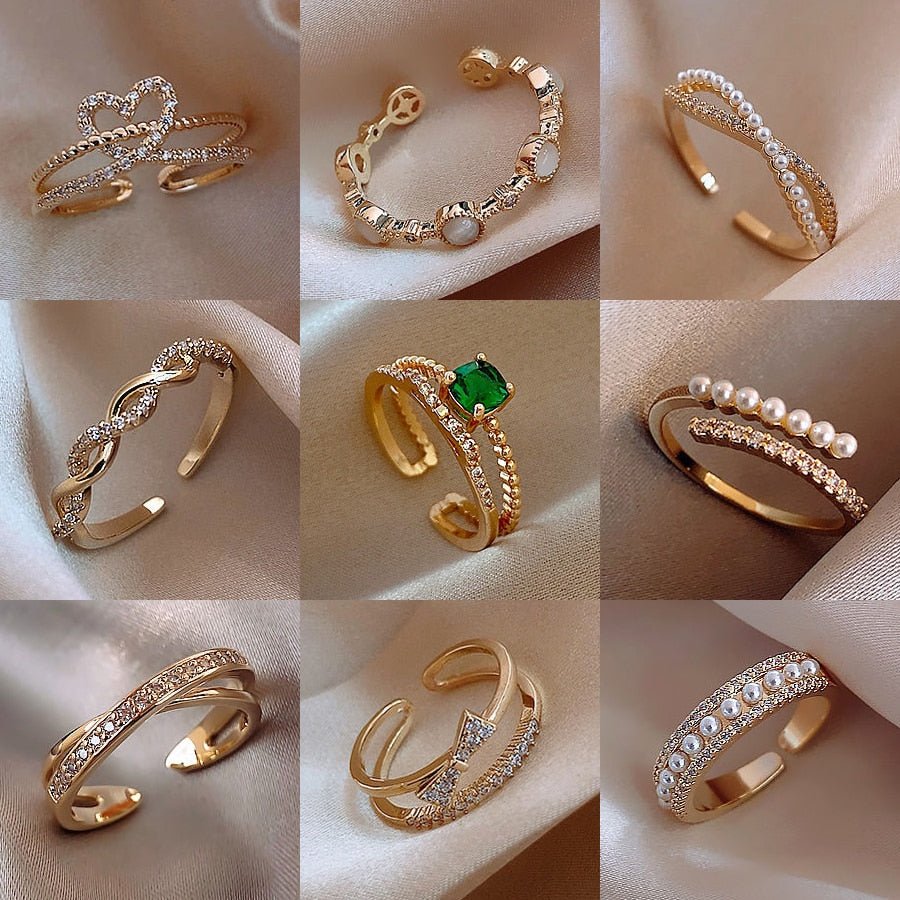 LATS Luxury Gold Color Pearl Zircon Rings for Woman Vintage Sexy Open Ring Party Joint Ring Fashion Elegant Jewelry Gifts | 0 | Tage-Active