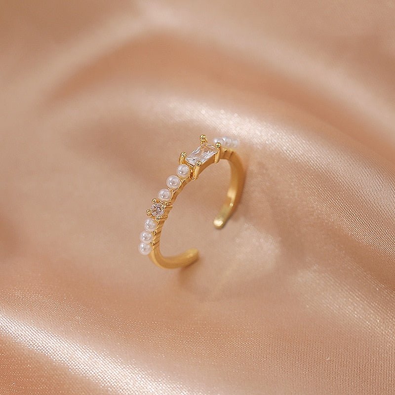 LATS Luxury Gold Color Pearl Zircon Rings for Woman Vintage Sexy Open Ring Party Joint Ring Fashion Elegant Jewelry Gifts | 0 | Tage-Active
